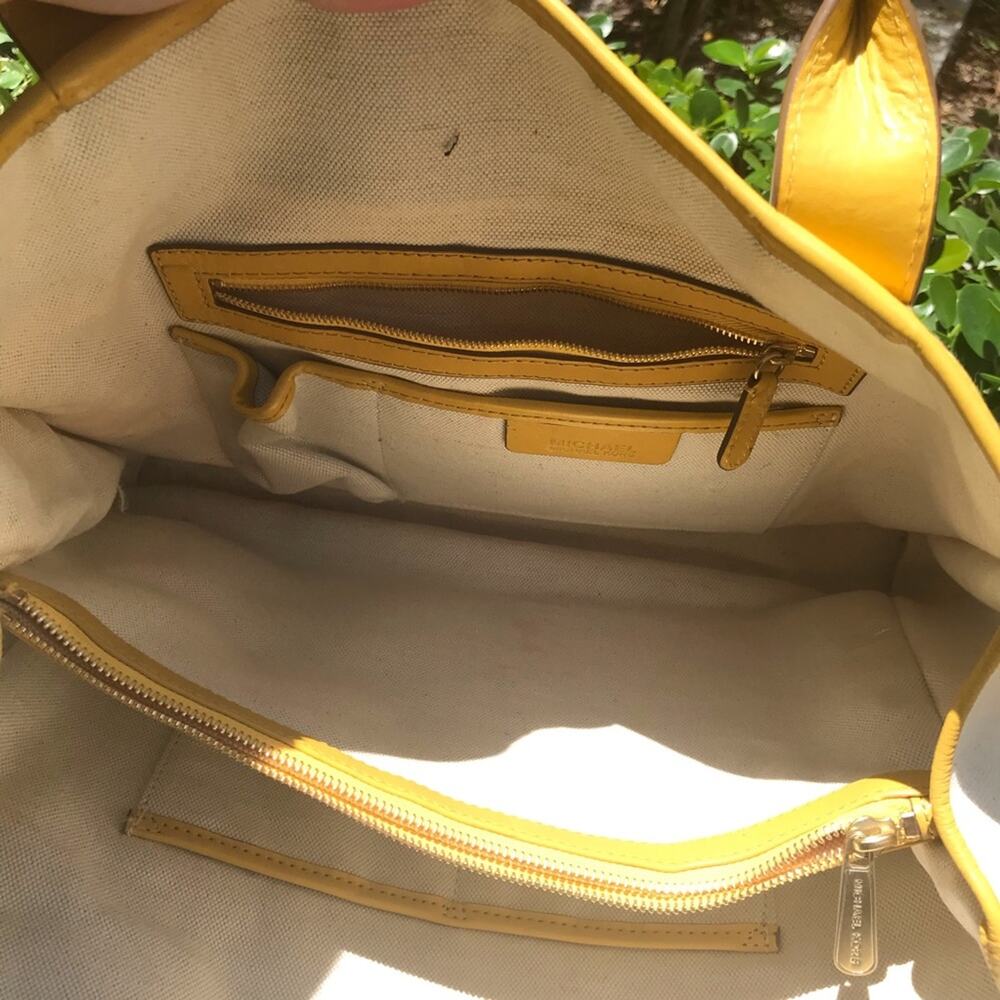 Michael Kors tan and yellow with MK emblem canvas tote - Picture 5 of 5
